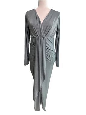 Bump Biddy Maternity Dress Womens M Green Stretchy High Low Drape Long Sleeve